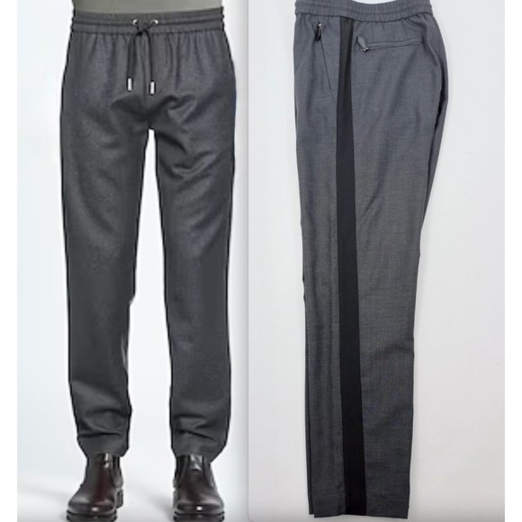 New Burberry 52 US 36 lounge pants elastic drawstring waist gray wool $820